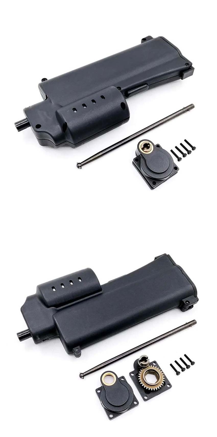 Handheld electric starter tool kit components, including starter rod, actuating lever, and rear cover.