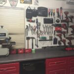 Pegboard tool storage on a garage wall