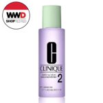 Clinique Clarifying Lotion 2, a top skin care tool for blackhead removal, shown against a white background.