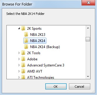 Selecting NBA 2K14 game directory for MyCAREER Jersey Tool