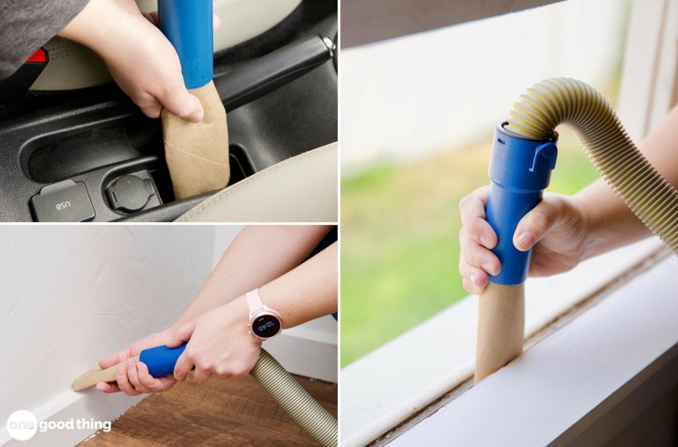 DIY cardboard tube crevice tool for Shark vacuum, a simple car cleaning hack