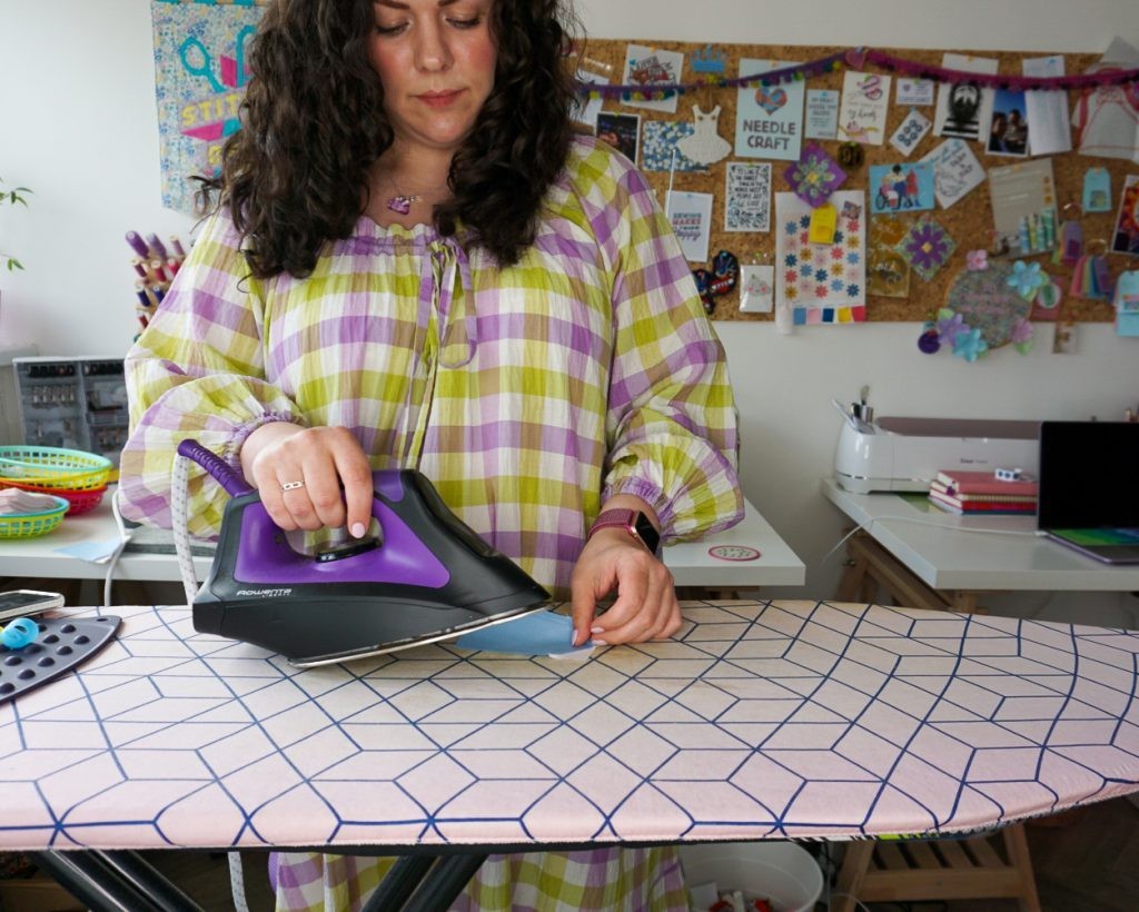 Proper ironing board height for comfortable sewing and pressing.